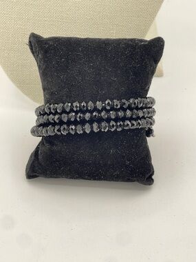 4.21.26-17 Elegant Black Faceted Bead Wrap Bracelet